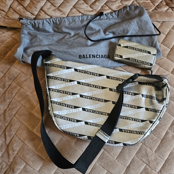 Balenciaga BAG + WALLET Silver Stripe Leather Explorer Belt Waist Fanny Chest - Picture 3 of 17